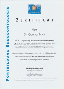 Zertifikat Endodontologie Dr. Fock
